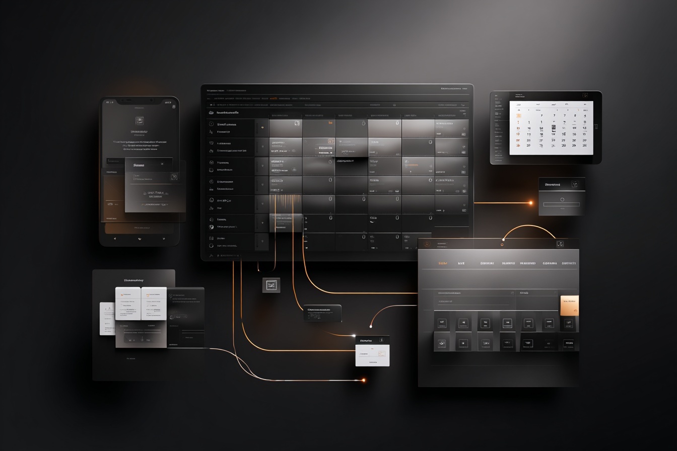 Premium technology illustration of appointment scheduling automation linking online forms to calendar systems and increasing appointment capacity for service businesses.